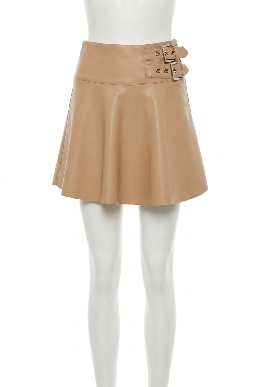 NEW BLUIVY faux leather side buckled skirt - beige in beige